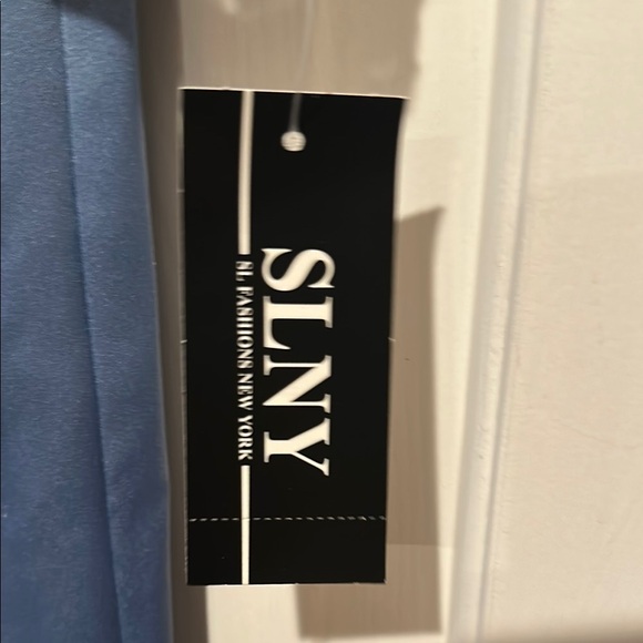 SLNY Blue Ruched Embellished Long Sleeve Gown - Picture 3 of 9